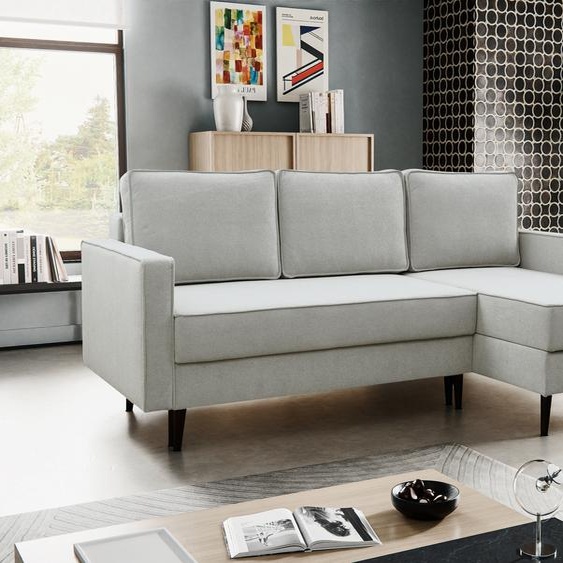 BESILIO Canapé-lit trois places 227 cm Kebbo - Canapé-lit dangle avec fonction couchage et rangement pour la literie, Tissu souple gris clair & Curio 80, Droite