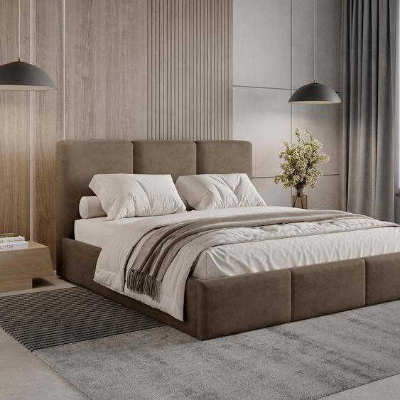 BESILIO Lit rembourré avec espace de rangement 180x200 Elora - lit élancé avec tête de lit décorative et cadre métallique - marron