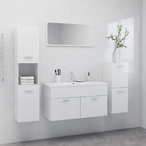 BEST Ensemble de meubles de salle de bain Avec rangement spacieux - Blanc brillant Aggloméré fr5819