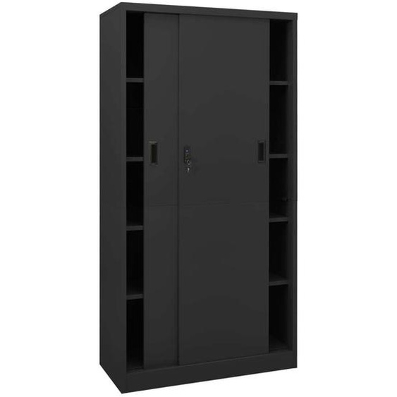 Best Möbel Armoire vitrine de bureau avec porte coulissante Anthracite 90x40x180 cm Acier - Commodes CL8279496 2parcel