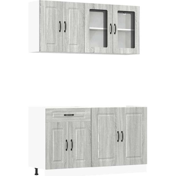 Best Möbel Ensemble darmoires de cuisine 4 pièces Kalmar - Commode - Gris Sonoma Matériau dérivé du bois - Armoires de cuisine A3314857