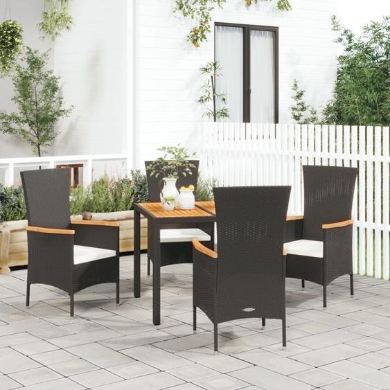 Best Möbel Ensemble de jardin 5 pièces avec coussins Noir Poly Rattan CHY8626065