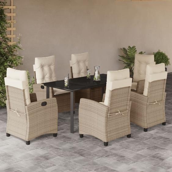 Best Möbel Ensemble de jardin 7 pièces avec coussins Beige Poly Rattan CHY7071773