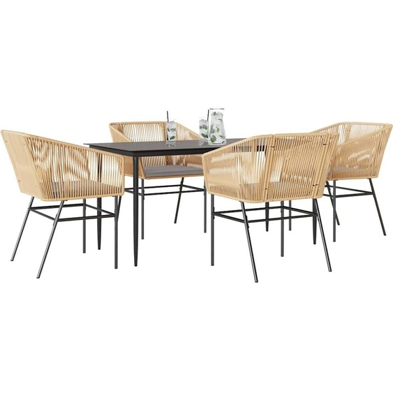 Best Möbel Gartenmöbel Set Balkonmöbel-Set 5-pièces Garten-Essgruppe mit Kissen Braun Poly Rattan Glas - Ensemble de meubles de jardin CL1489159 3parcel