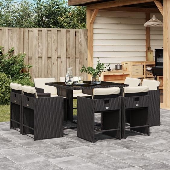 Best Möbel Gartenmöbel Set Balkonmöbel-Set 9-pièces Garten-Essgruppe mit Kissen Schwarz Poly Rattan - Garniture de jardin Cloris Neu6545148 3parcel