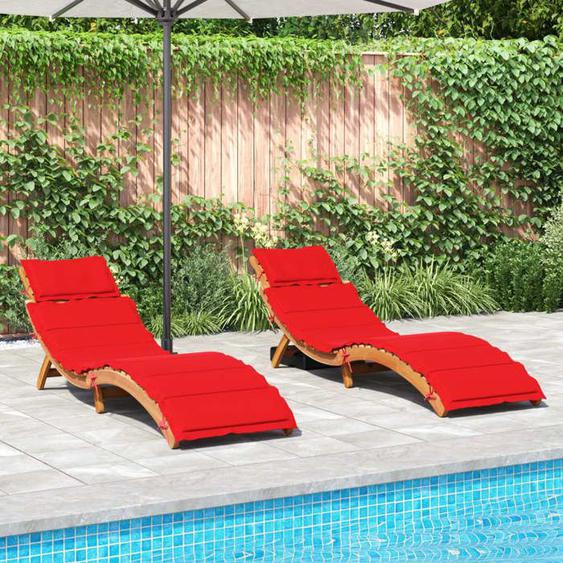 BEST SELLER Classique - Chaises longues avec coussins - lot de 2 rouge - bois massif acacia - CD6069495