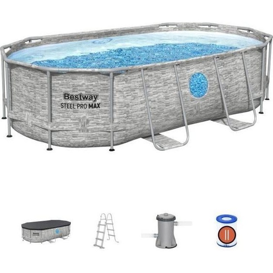 BESTWAY Ensemble de piscine à encastrer (tubulaire) - Steel Pro MAX™ - 427 x 250 x 100 cm - Oval