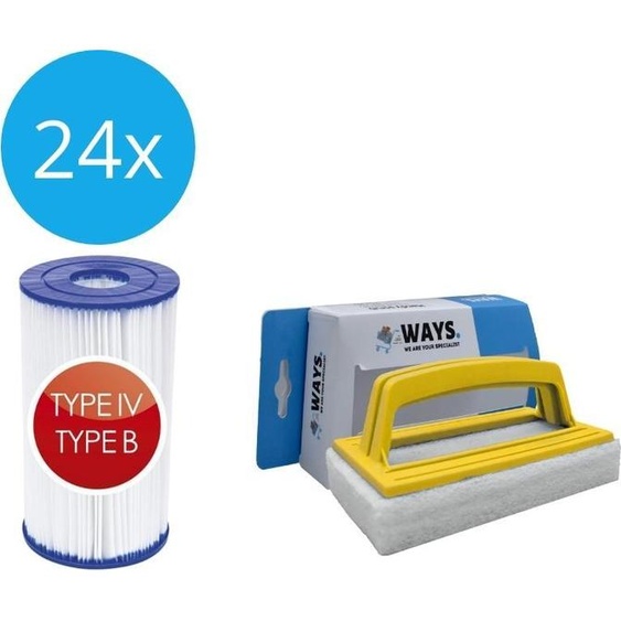 Bestway - Filtre type IV adapté à la pompe de filtration 58391 - 24 pièces & brosse à récurer WAYS
