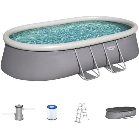BESTWAY kit piscine autoportante hors sol - kit rapide - 488 x 305 x 107 cm - ovale (avec filtre, échelle, couverture, cartouche)