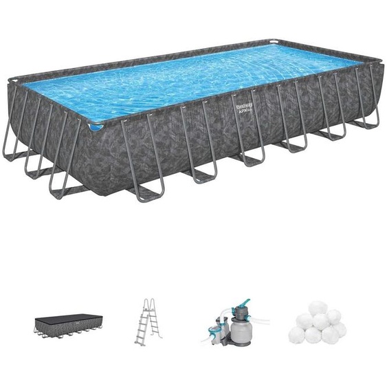BESTWAY Kit piscine hors sol tubulaire - APX 365™ - 732 x 366 x 132 cm - rectangulaire (filtre à sable, polybille 250 g, échelle, b