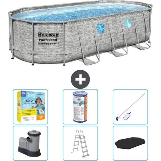 Bestway Oval Power Steel Swim Vista Piscine - Pression de la pierre - 549 x 274 x 122 - pompe - échelle - couverture kit dentretien - filtre - kit de nettoyage inclus