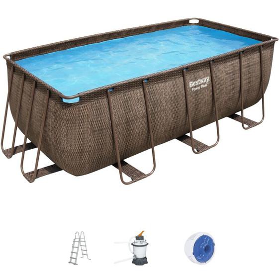 Bestway - Piscine hors sol rectangle Power Steel 412 x 201 x 122 cm rotin marron