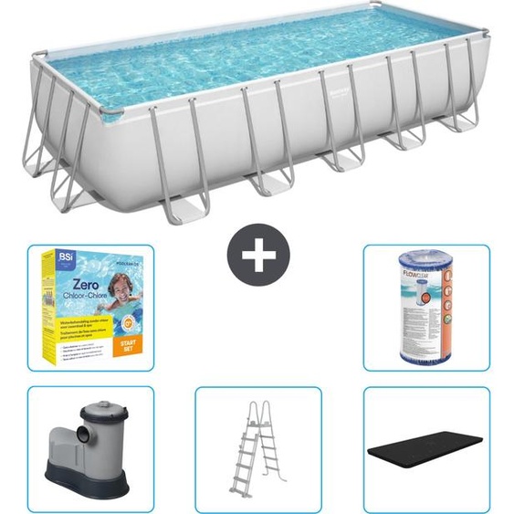 Bestway Piscine rectangulaire Power Steel - 640 x 274 x 132 - Gris - pompe - échelle - couverture kit dentretien - filtre inclus