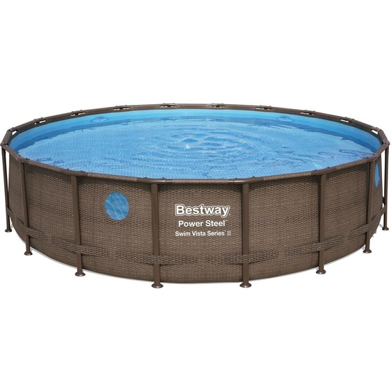 Bestway Power Steel™ Kit complet de piscine à cadre, rond, 549x122cm, 56977, aspect rotin, fenêtres hublots intégrées