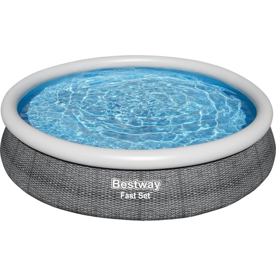 Bestway® Fast Set™ Kit piscine hors sol avec pompe de filtration Ø 366 x 76 cm, aspect rotin (gris ardoise), rond