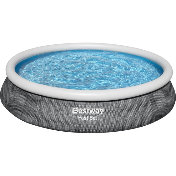Bestway® Fast Set™ Kit piscine hors sol avec pompe de filtration Ø 457 x 84 cm, aspect rotin (gris ardoise), rond