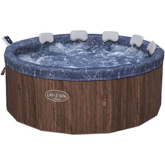 Bestway® LAY-Z-SPA® Spa à économie dénergie avec Panneaux en mousse Toronto AirJet™ avecApp + groupe de pompage UltraFit™ intégré, pour 7 personnes Ø 190 x 70 cm, aspect bois (palissandre)