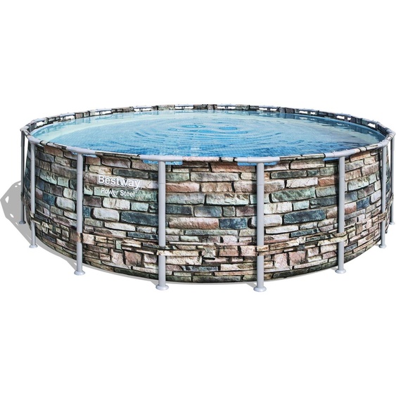 Bestway® Power Steel™ Kit piscine hors sol complet avec pompe de filtration Ø 549 x 132 cm Aspect mur de pierre (pierre naturelle), rond