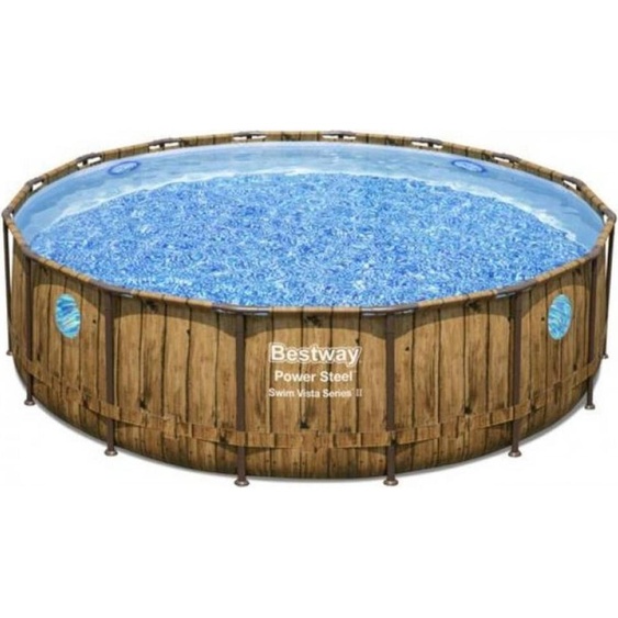 Bestway® Power Steel™ Swim Vista Series™ Kit piscine à cadre complet avec pompe de filtration Ø 488 x 122 cm, aspect bois (pin), rond
