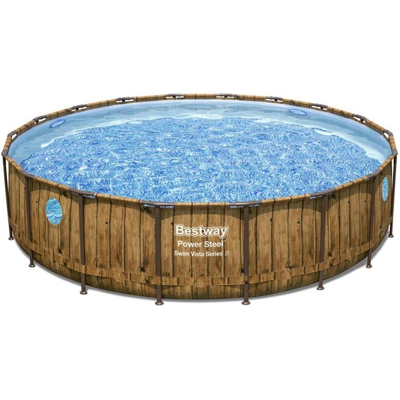 Bestway® Power Steel™ Swim Vista Series™ Kit piscine à cadre complet avec pompe de filtration Ø 549 x 122 cm, aspect bois (pin), rond