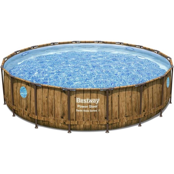 Bestway® Power Steel™ Swim Vista Series™ Kit piscine à cadre complet avec pompe de filtration Ø 549 x 122 cm, aspect bois (pin), rond