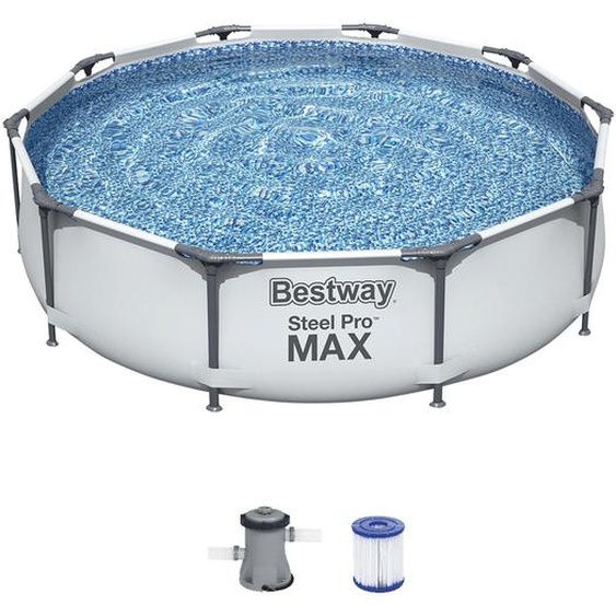 Bestway® Steel Pro MAX™ Kit piscine à cadre avec pompe de filtration Ø 305 x 76 cm, gris clair, rond
