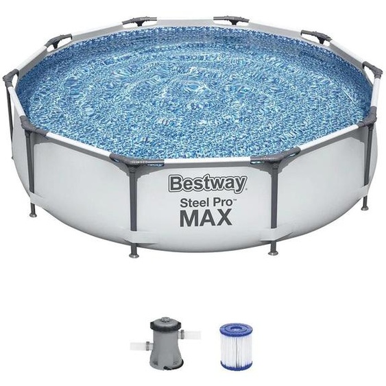 Bestway® Steel Pro MAX™ Kit piscine à cadre avec pompe de filtration Ø 305 x 76 cm, gris clair, rond