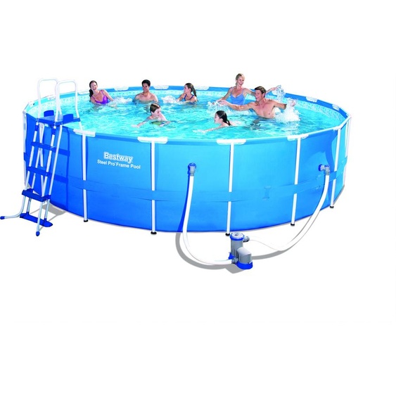 Bestway® Steel Pro MAX™ Kit piscine à cadre complet avec pompe de filtration Ø 549 x 122 cm, gris clair, rond