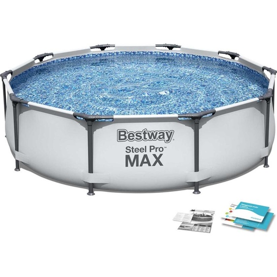 Bestway® Steel Pro MAX™ Piscine à cadre sans pompe Ø 305 x 76 cm, gris clair, ronde