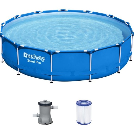 Bestway® Steel Pro™ Ensemble de piscine à cadre avec pompe de filtration Ø 396 x 84 cm, bleu, rond