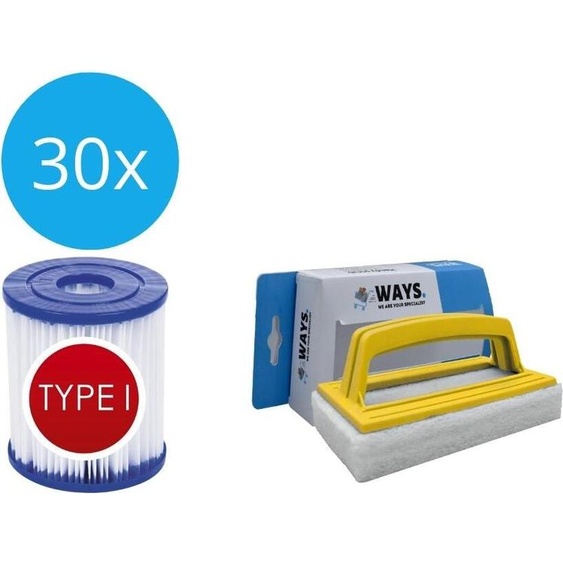Bestway - Type I filtre adapté à la pompe de filtration 58381 - 30 pièces & brosse à récurer WAYS