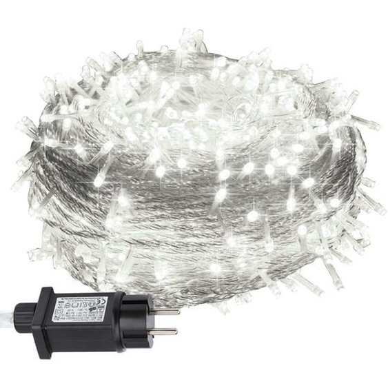 Bettizia 100M LED Guirlande lumineuse 500LEDs 8 modes avec fonction mémoire, Noël Fête Jardin Utilisation Effet détoile scintillante Décoration Câble transparent Blanc froid