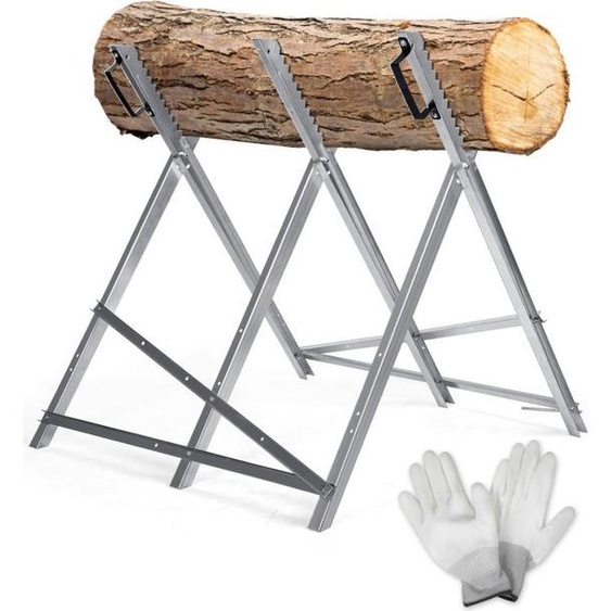 Bettizia chevalet de sciage galvanisé rabattable, 79.5x82x80 cm, avec 3 supports et denture, jusquà 150 kg, aide à la coupe