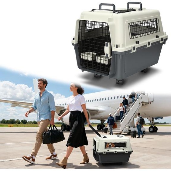 Bettizia Pet Transportbox met Wieltjes 67.3x54.9x51.5cm pour animaux domestiques en plastique gris-blanc