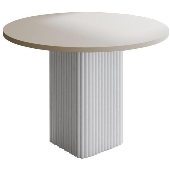 BETTSO Table ronde CUBAN, diamètre 100 cm, finition cachemire/blanc mat, pour 4 personnes. Table avec pieds en colonne et structure en métal ajouré