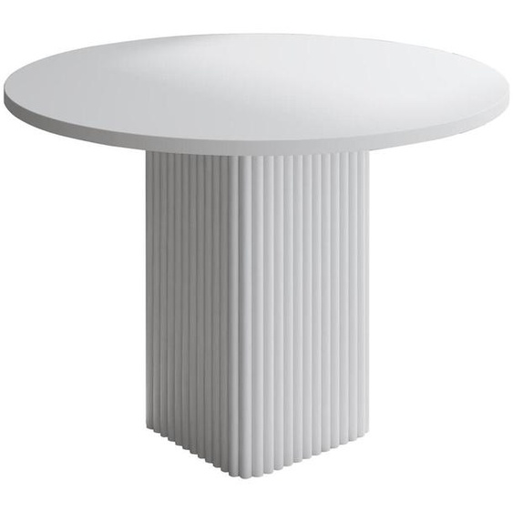BETTSO Table ronde pour repas, modèle CUBAN, diamètre 100 cm, blanc mat. Table dappoint sur pied central, idéale pour une cuisine, conçue pour 4 personnes, avec un design à lamelles
