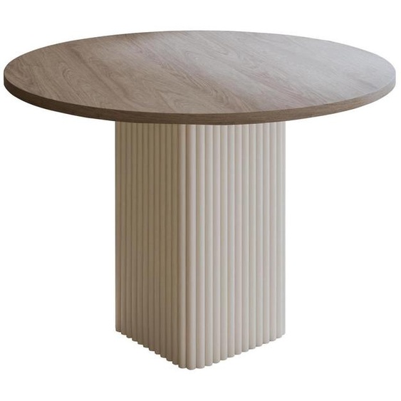 BETTSO - Table ronde pour repas, modèle CUBAN, diamètre 100 cm, bois de noyer finition cachemire mat, table centrale sur pied colonne, table de cuisine pour 4 personnes, structure centrale à lamelles