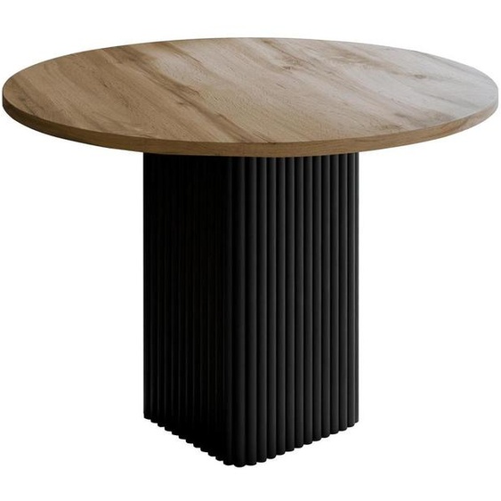 BETTSO - Table ronde pour repas, modèle CUBAN, diamètre 100 cm, finition noire mate, pieds en colonne, table de cuisine pour 4 personnes, structure centrale à lamelles