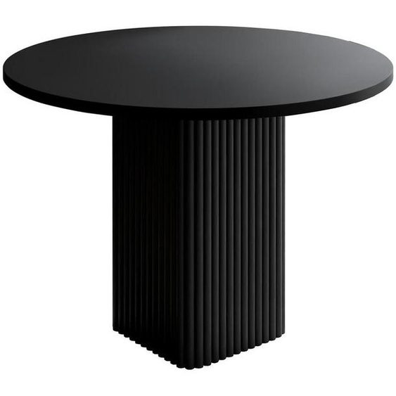 BETTSO Table ronde pour repas, modèle CUBAN, diamètre 100 cm, noire mate. Table dappoint sur pied central, idéale pour une cuisine, conçue pour 4 personnes, avec un design à lamelles