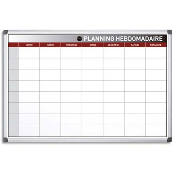 BI-OFFICE Planning Hebdomadaire perpétuel Blanc magnétique, effaçable à sec, cadre aluminium L90 x H60 cm