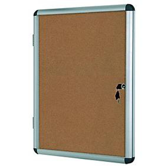 Bi-Office Vitrine dintérieur Enclore porte-battante fond en liège, 6 feuilles A4, dimensions L72 x H67,4 x P3,5 cm