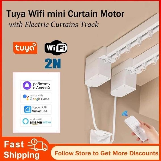 BIAONU Tuya WiFi 2N Mini moteur de rideau intelligent avec rideaux électriques personnalisés Rail de rail RF télécommande Alexa Yandex Alice Voice Contorl