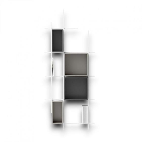 Bibliothèque au sol LIBRA acier 2 colonnes blanc 2 boîtes carrées gris tourterelle gris ardoise
