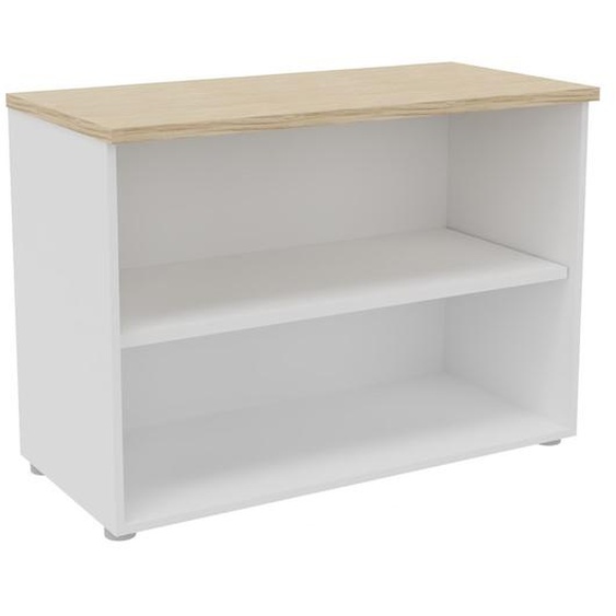 Bibliothèque basse sans porte L.100 x P.48 x H.72 cm - Corps Blanc - Top Chêne