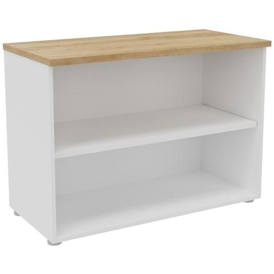Bibliothèque basse sans porte L.100 x P.48 x H.72 cm - Corps Blanc - Top Chêne Nebraska