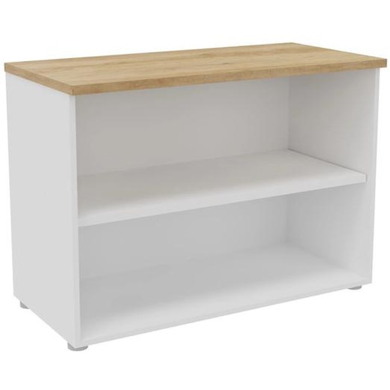 Bibliothèque basse sans porte L.100 x P.48 x H.72 cm - Corps Blanc - Top Chêne Nebraska