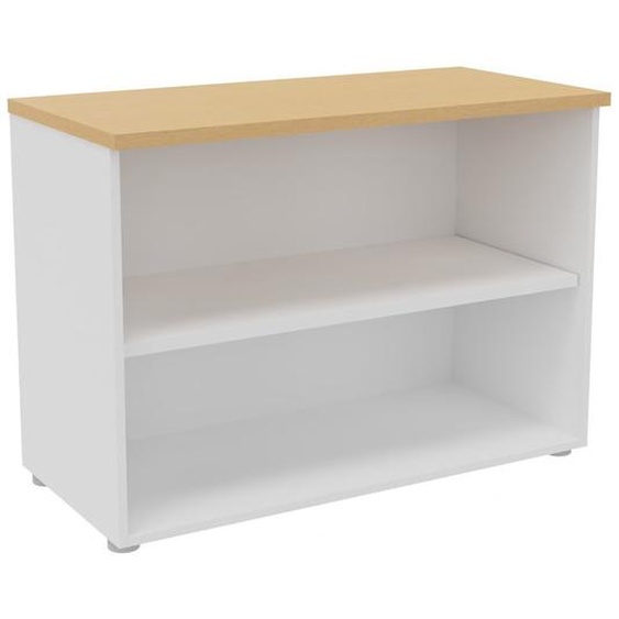 Bibliothèque basse sans porte L.100 x P.48 x H.72 cm - Corps Blanc - Top Hêtre