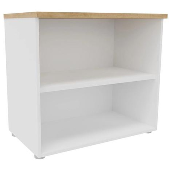 Bibliothèque basse sans porte L.80 x P.48 x H.72 cm - Corps Blanc - Top Chêne Nebraska