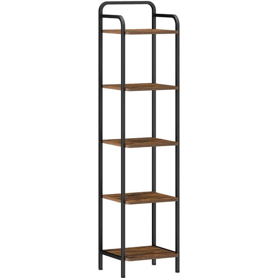 Bibliothèque - Bibliothèque dangle étroite sur pied - 5 étagères - Panneau de particules - Design moderne - Marron