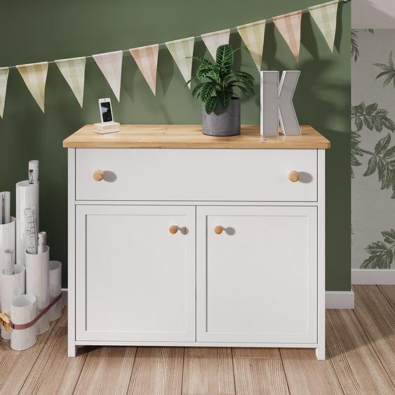 Armoire blanche et hêtre avec rangement Sofie pour chambre enfant